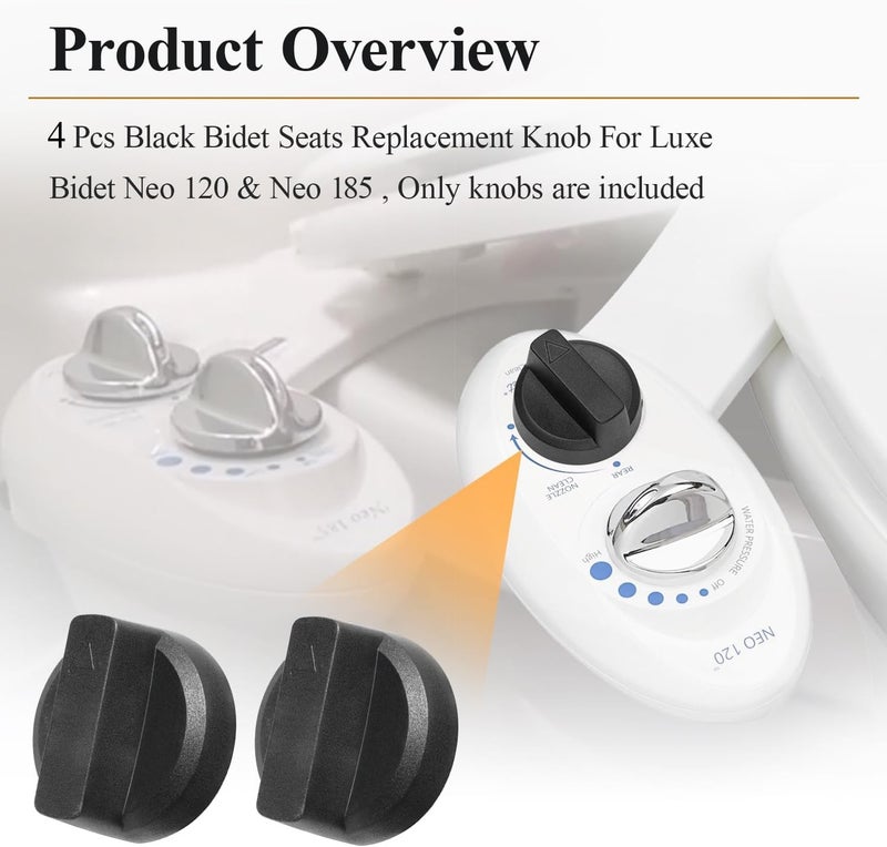 WFCYX Bidet Seats Replacement Knob Compatible With Luxe Bidet Neo 120 & Neo 185, Knob Accessories for Luxe Bidet Neo 120 & Neo 185, Neo Knob, Non-Electric Bidet Attachment for Toilet Seat, 4 Pcs Black - Image 2